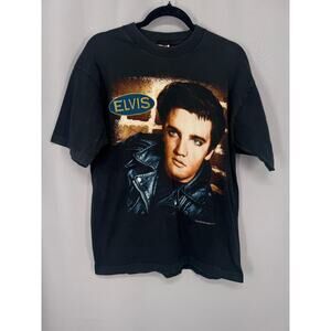 Vintage Elvis Presley Fruit Of The Loom Shirt Mens Large Black Graphic Tee